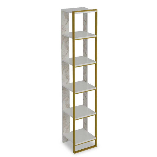 Bookcase Marble pakoworld in white marble color with golden metal frame 32x38,5x178,5cm