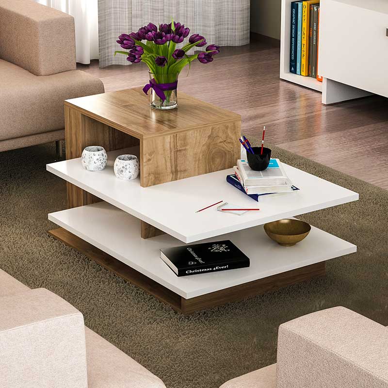 Coffee table PWF-0308 pakoworld in walnut - white color 85x60x43.5cm