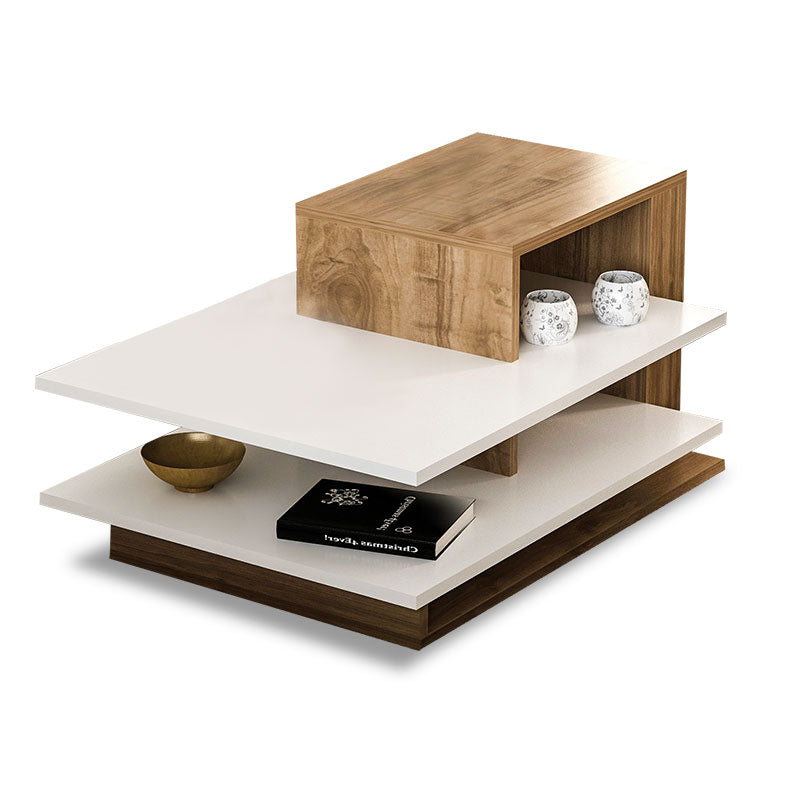 Coffee table PWF-0308 pakoworld in walnut - white color 85x60x43.5cm