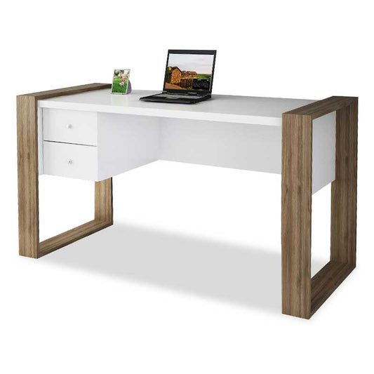 Study desk PWF-0311 pakoworld in walnut - white color 158,5x60x72,5cm