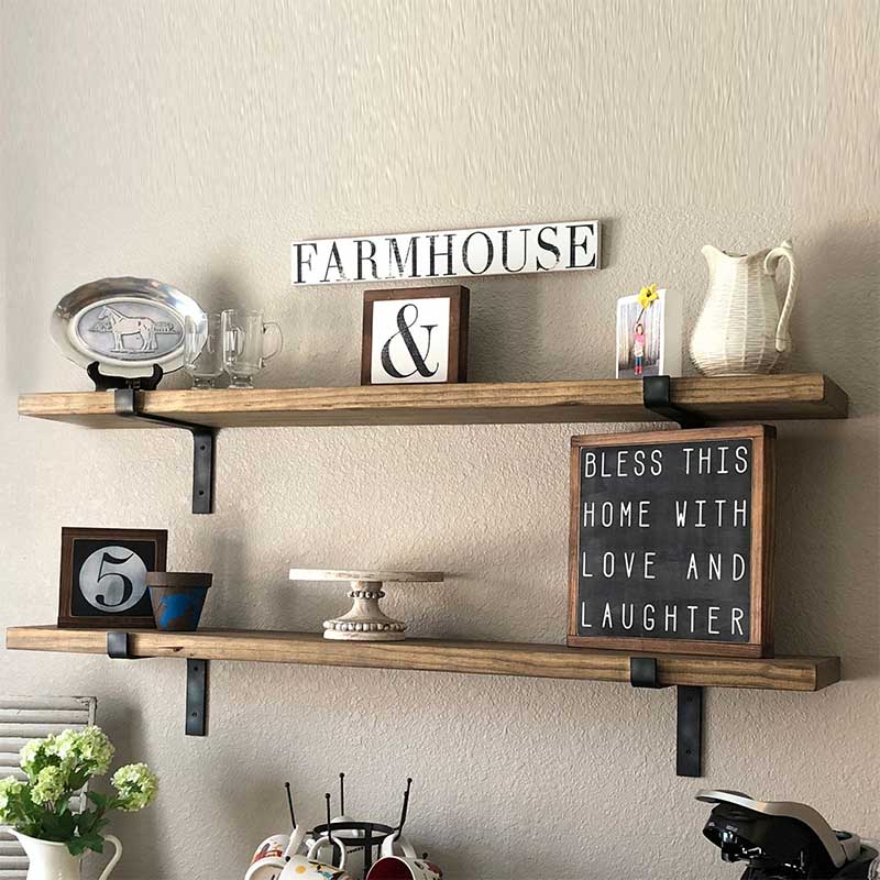 Wall Shelf 2 pcs PWF-0314 pakoworld walnut - black 60x14x16cm