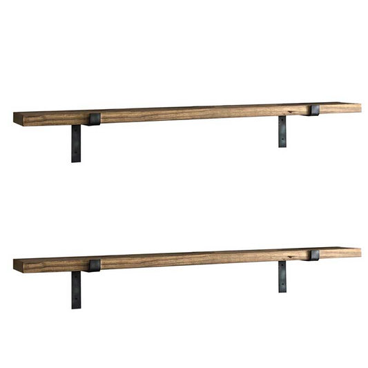 Wall Shelf 2 pcs PWF-0314 pakoworld walnut - black 60x14x16cm