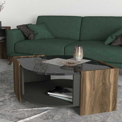 Coffee table PWF-0315 pakoworld in marble black-walnut-anthracite color 75x75x40cm