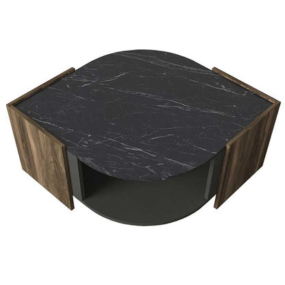 Coffee table PWF-0315 pakoworld in marble black-walnut-anthracite color 75x75x40cm