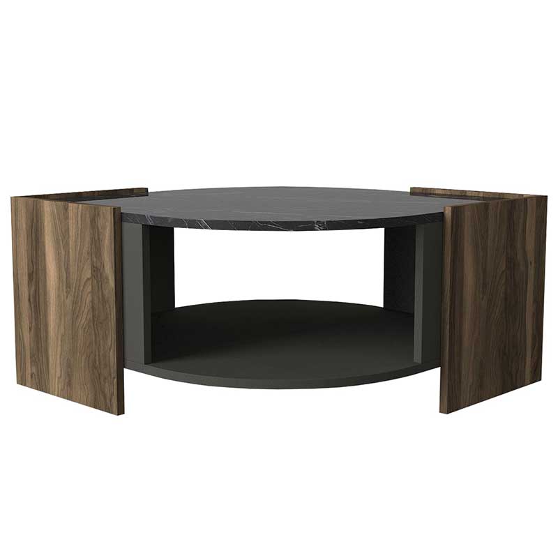 Coffee table PWF-0315 pakoworld in marble black-walnut-anthracite color 75x75x40cm