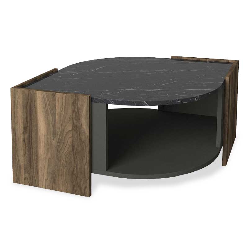 Coffee table PWF-0315 pakoworld in marble black-walnut-anthracite color 75x75x40cm