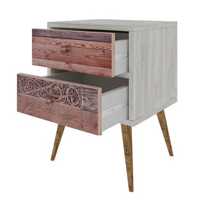 Nightstand Virtue pakoworld in white grey-walnut 40x35x55cm