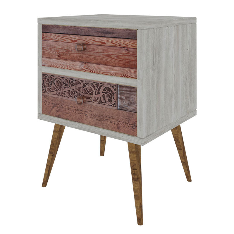 Nightstand Virtue pakoworld in white grey-walnut 40x35x55cm