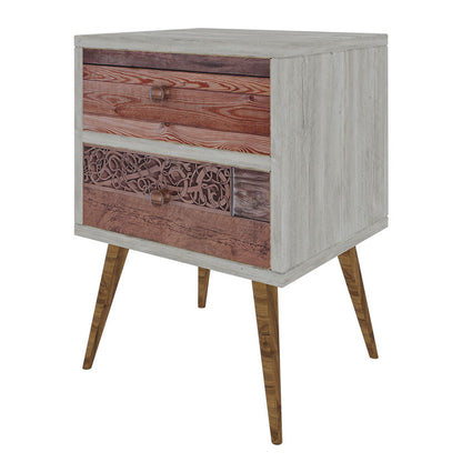 Nightstand Virtue pakoworld in white grey-walnut 40x35x55cm