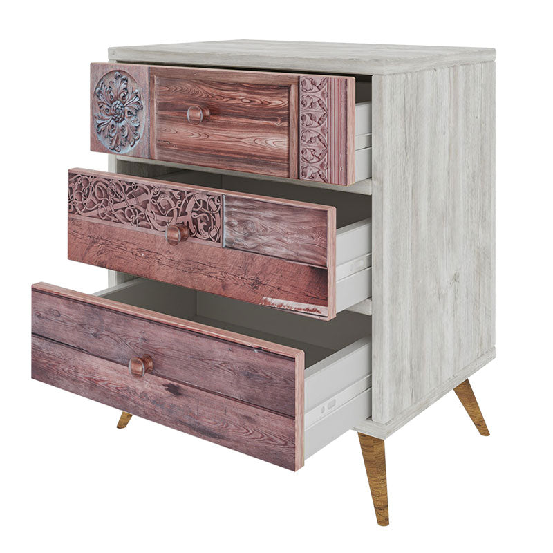 Chest of 3 drawers Virtue pakoworld in white grey-walnut 50x35x68cm