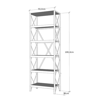 Bookcase PWF-0321 pakoworld in pine color with black metal frame 50x30x180cm