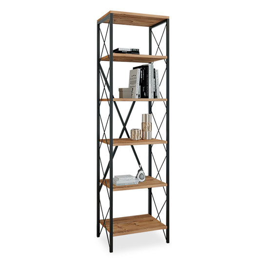 Bookcase PWF-0321 pakoworld in pine color with black metal frame 50x30x180cm