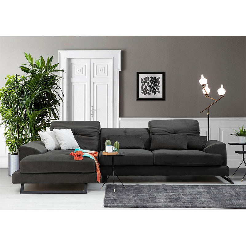 Corner sofa PWF-0503 pakoworld right corner velvet anthracite-black 308x190x100/92cm