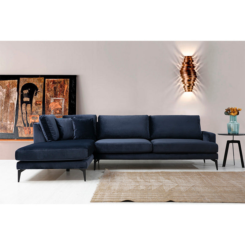 Corner sofa Fortune pakoworld right corner velvet blue-black 283x180x88cm