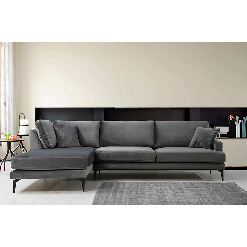 Corner sofa Fortune pakoworld right corner velvet anthracite-black 283x180x88cm