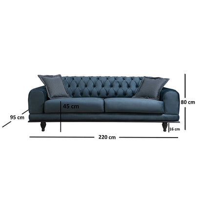 3-seater sofa-bed PWF-0514 pakoworld velvet blue-black 220x90x80cm