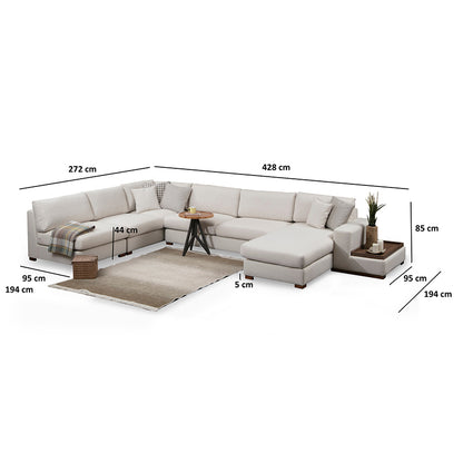 Corner sofa PWF-0507 pakoworld right corner beige-walnut fabric 428x272x85cm