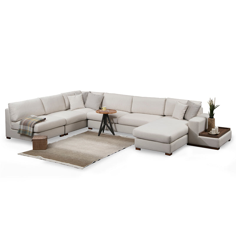 Corner sofa PWF-0507 pakoworld right corner beige-walnut fabric 428x272x85cm