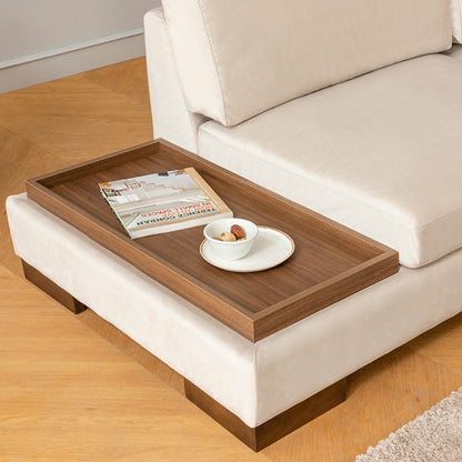 Corner sofa PWF-0506 pakoworld left corner with pouf fabric beige-walnut 313x193x80cm