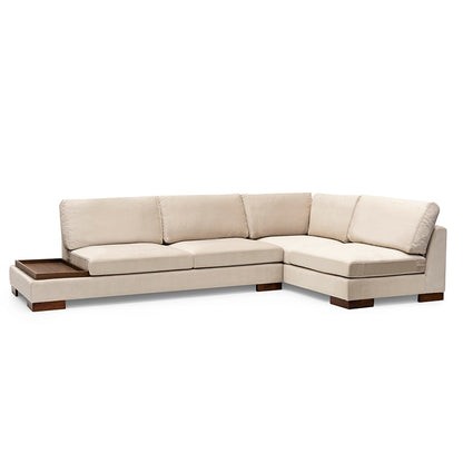 Corner sofa PWF-0506 pakoworld left corner with pouf fabric beige-walnut 313x193x80cm