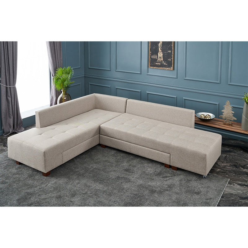 Corner sofa-bed PWF-0517 pakoworld right corner fabric cream-walnut 282x206x85cm