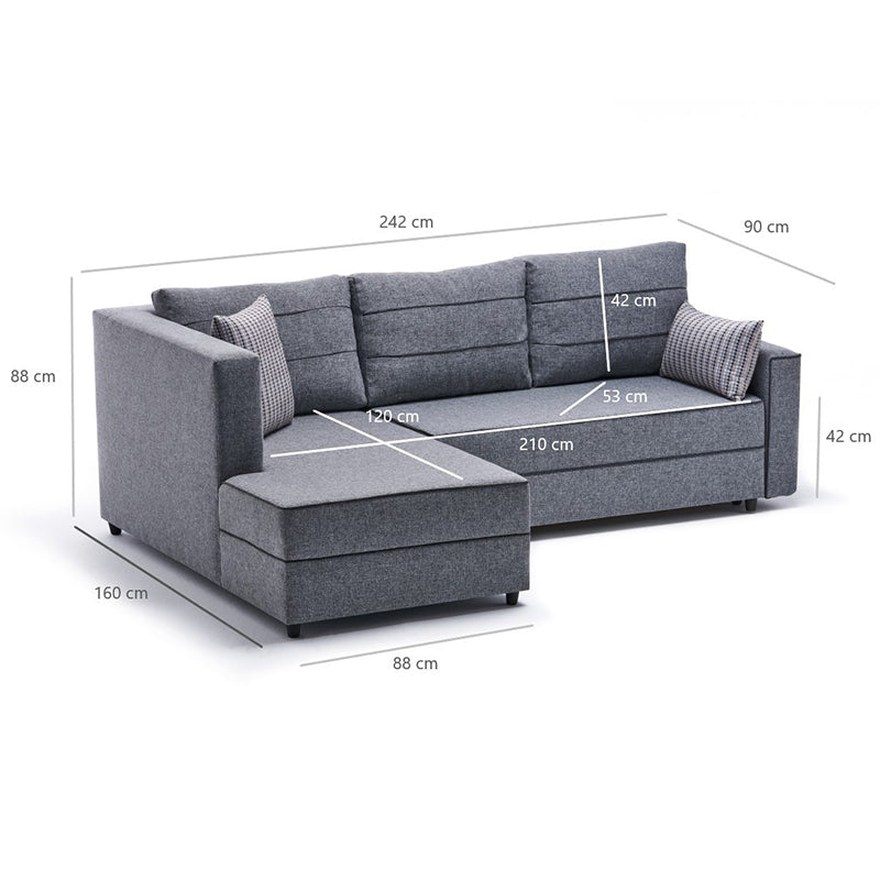 Corner sofa-bed PWF-0524 pakoworld right corner fabric dark gray-walnut 242x160x88cm