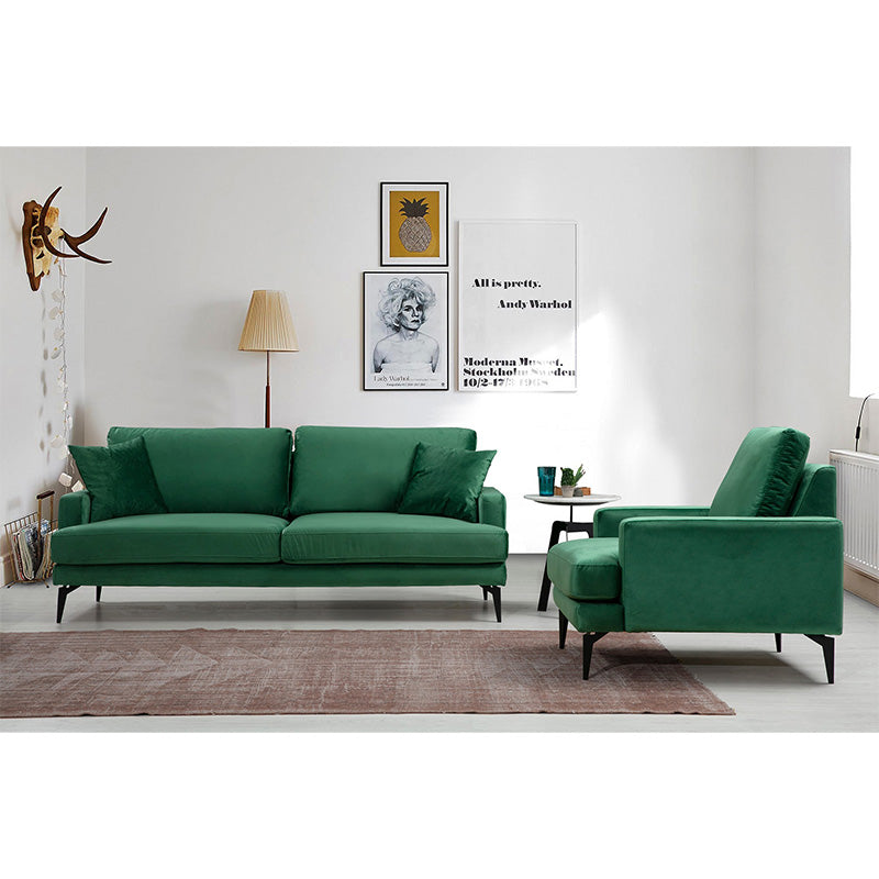 2-seater sofa Fortune pakoworld velvet green-black 175x90x88cm