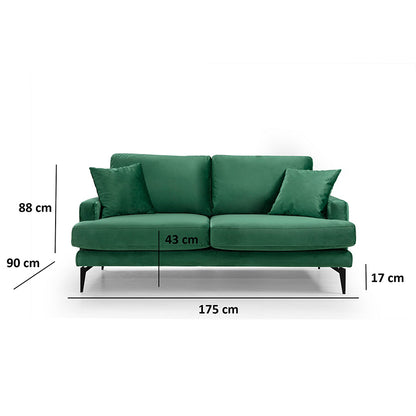 2-seater sofa Fortune pakoworld velvet green-black 175x90x88cm