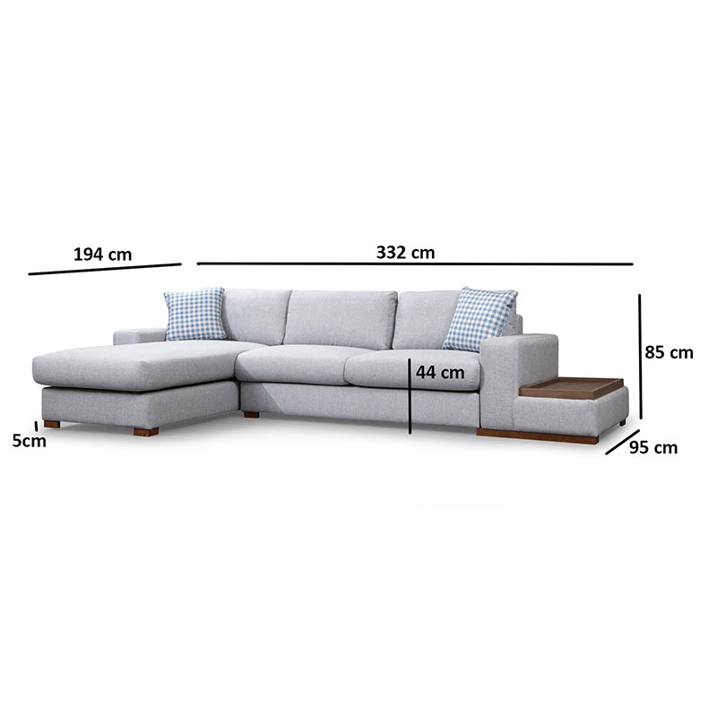 Corner sofa PWF-0537 pakoworld right corner fabric gray-walnut 332x194x85cm