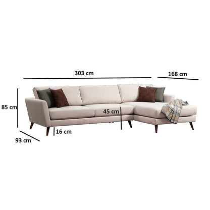 Corner sofa-bed PWF-0526 pakoworld left corner fabric beige-walnut 303x168x85cm