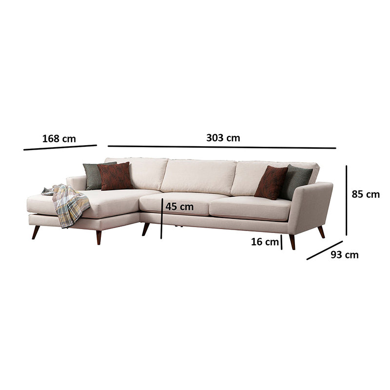 Corner sofa-bed PWF-0526 pakoworld right corner beige-walnut fabric 303x168x85cm