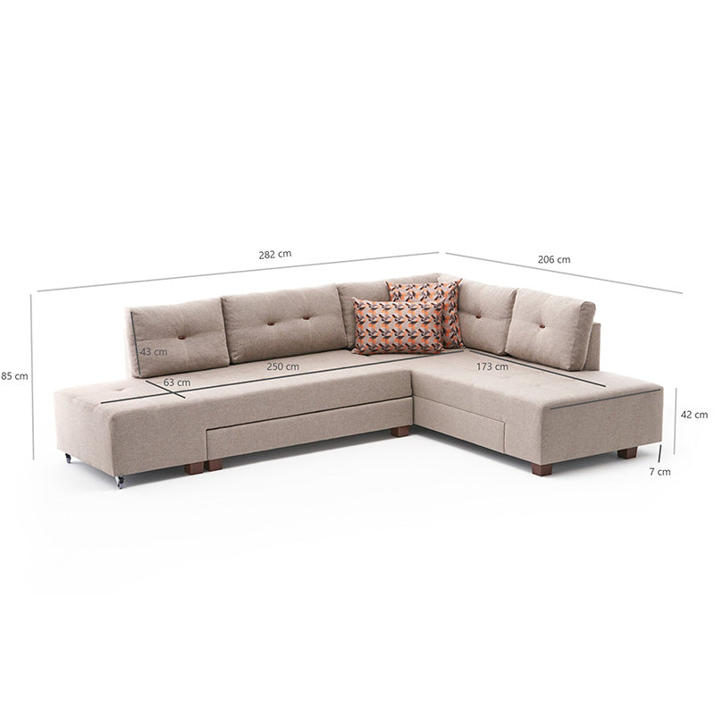 Corner sofa-bed PWF-0517 pakoworld left corner fabric cream-walnut 282x206x85cm