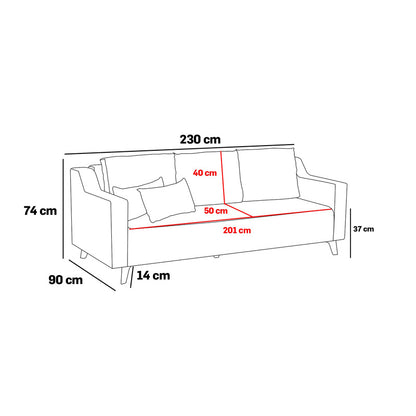 3 seater sofa-bed PWF-0592 pakoworld fabric cream 230x90x74cm