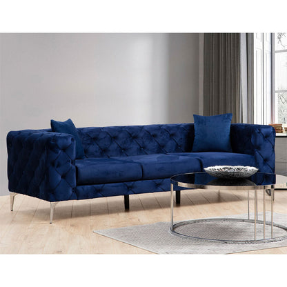 3 seater sofa PWF-0579 pakoworld Chesterfield type velvet fabric blue 237x90x73cm