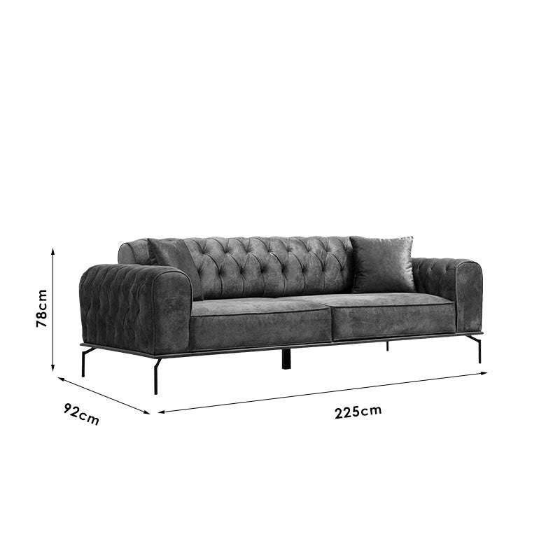 3 seater sofa-bed PWF-0596 pakoworld type Chesterfield fabric anthracite 225x92x78cm