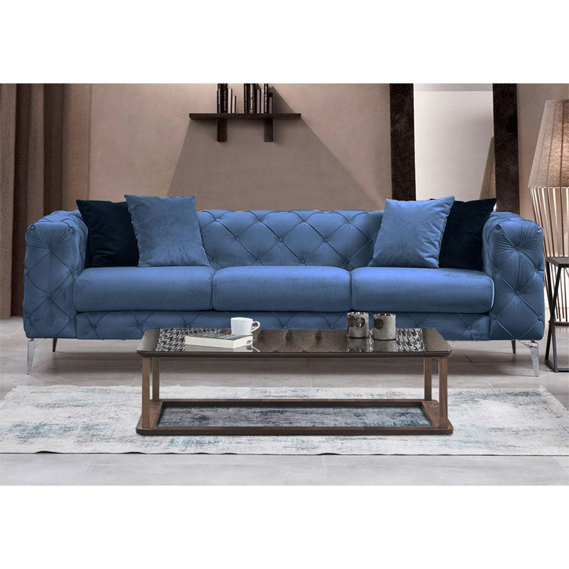 3 seater sofa PWF-0579 pakoworld Chesterfield type fabric light blue 237x90x73cm