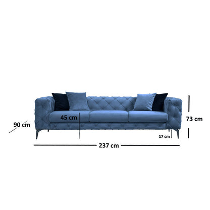 3 seater sofa PWF-0579 pakoworld Chesterfield type fabric light blue 237x90x73cm