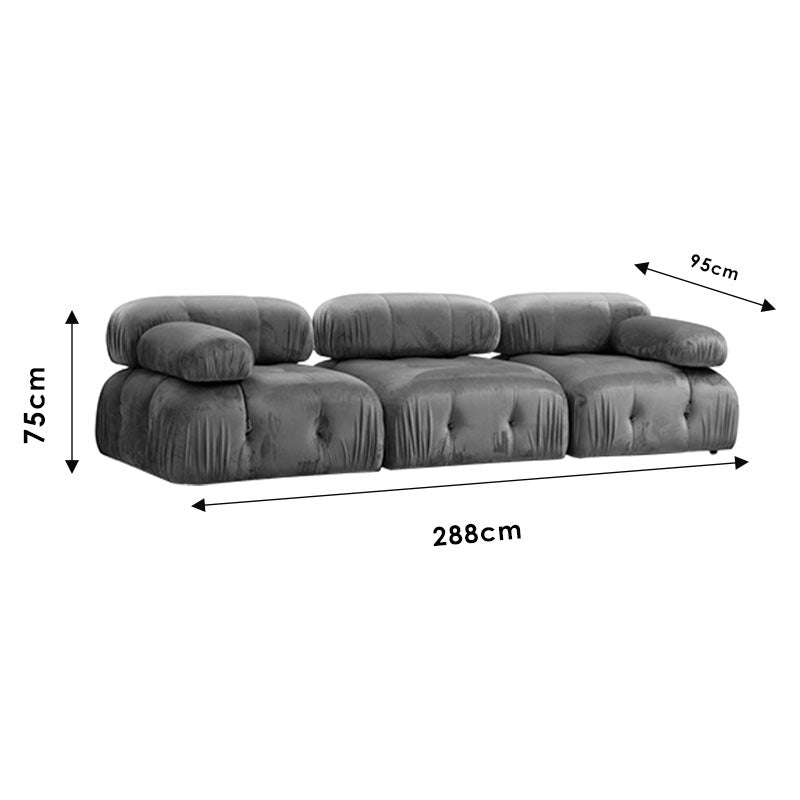 3-seater sofa Divine with gray velvetish 288x95x75cm