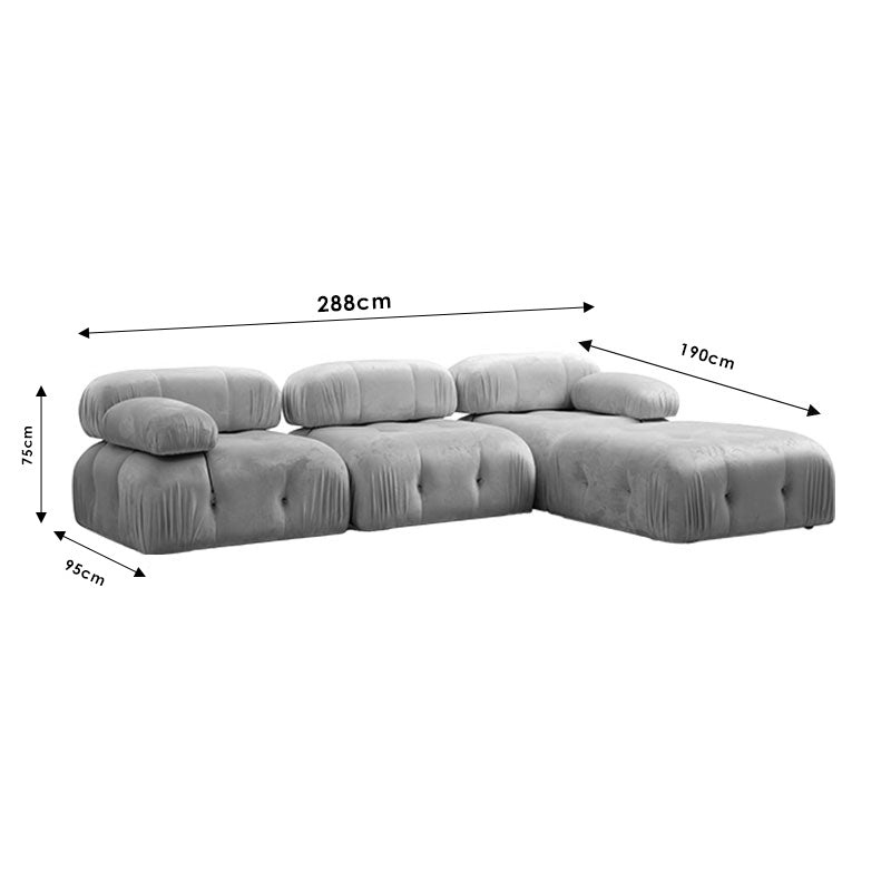 Polymorphic sofa Divine velvetish in grey color 288/190x75cm