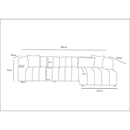 Corner sofa Beyza pakoworld left corner cream fabric 299x160x73cm