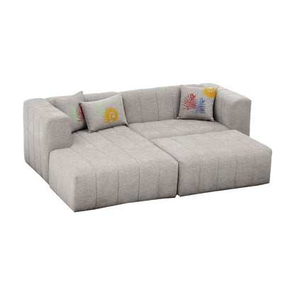 Corner sofa Beyza Ι pakoworld with footrest right corner light grey fabric 128x90x73cm