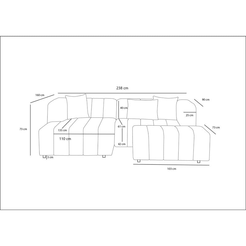 Corner sofa Beyza Ι pakoworld with footrest right corner light grey fabric 128x90x73cm