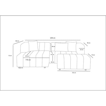 Corner sofa Beyza Ι pakoworld with footrest right corner light grey fabric 128x90x73cm