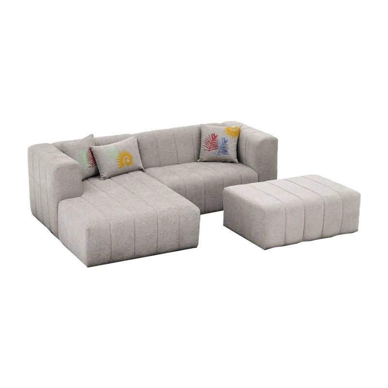 Corner sofa Beyza Ι pakoworld with footrest right corner light grey fabric 128x90x73cm