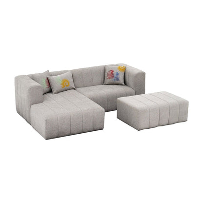 Corner sofa Beyza Ι pakoworld with footrest right corner light grey fabric 128x90x73cm