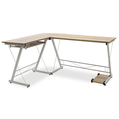 Metalic Reversible computer table Levi pakoworld MDF in oak color 158x120x73cm