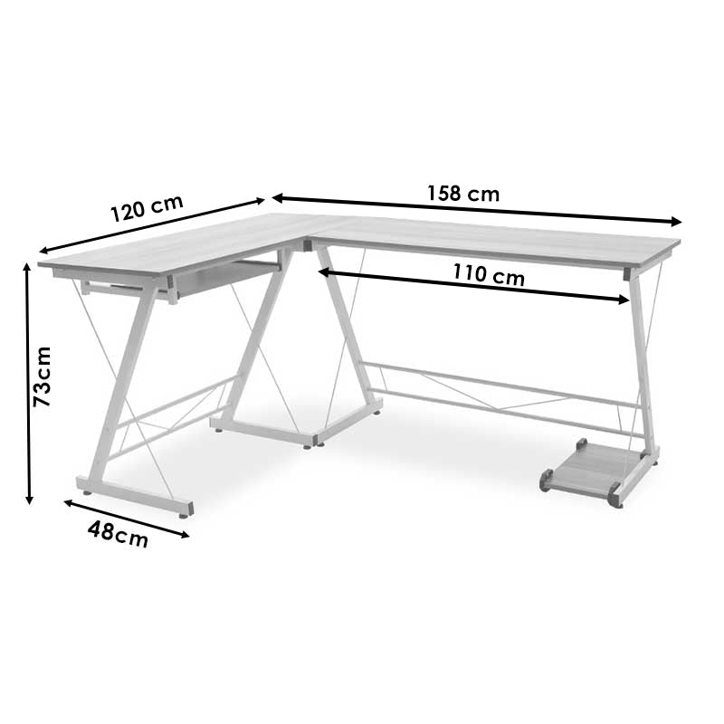 Metalic computer reversible table Levi pakoworld MDF in black color 158x120x73cm