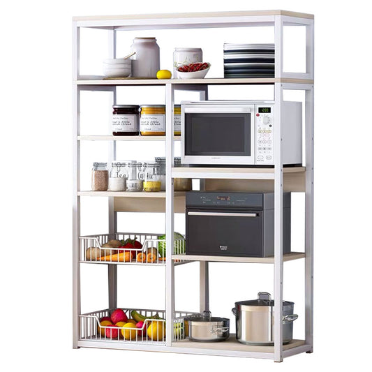 Floor shelf unit Leena pakoworld metallic in white-natural color 80x30x142cm