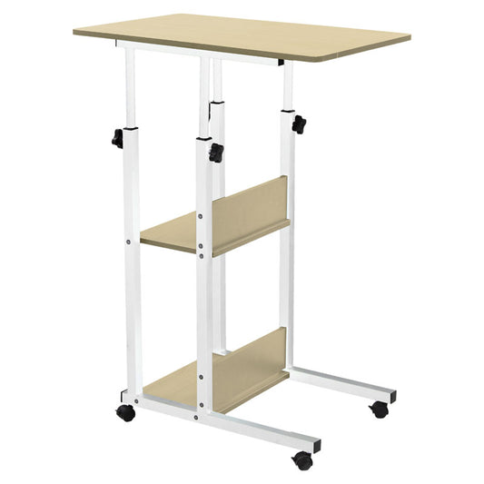 Babs pakoworld side table on wheels in white-natural color 60x40x86cm