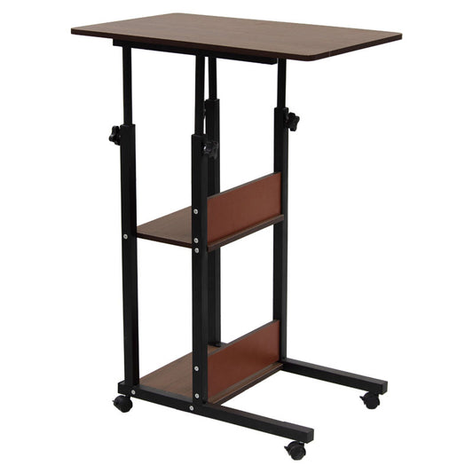 Side table on wheels Babs in walnut-black color 60x40x71-92cm